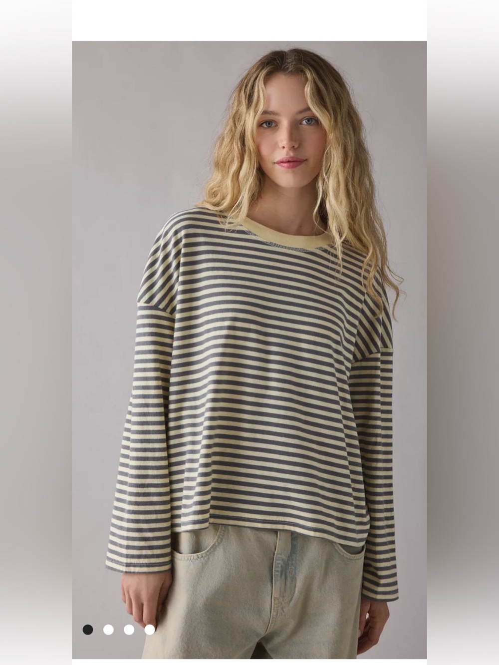 Urban Outfitters BDG Boxy Spill The T Striped Long Sleeve in Yellow and Gray